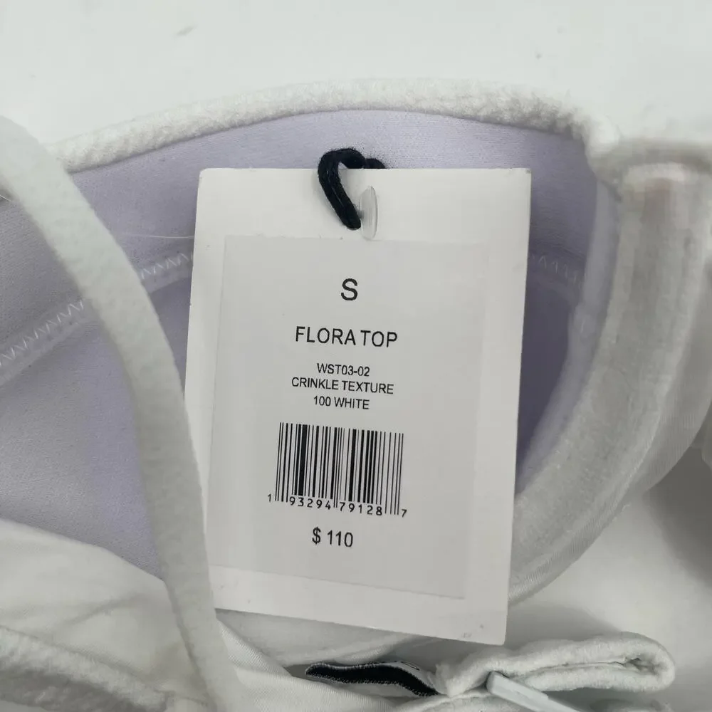 Onia Flora Bikini Top SZ Small Crinkle Texture White Black Pushup Swim Beach NWT